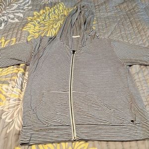 American Eagle light Knit Zip jacket with hood, White/black Striped size L